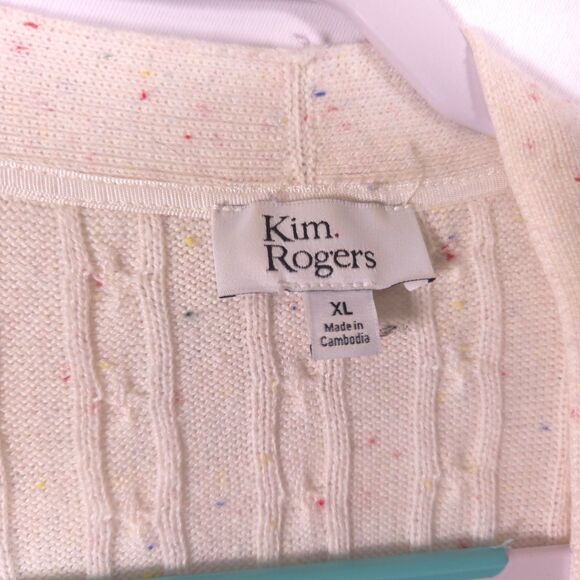 Kim Rogers Womens XL White Cotton Acrylic Open Front Cable Knit Cardigan Sweater - Picture 2 of 7